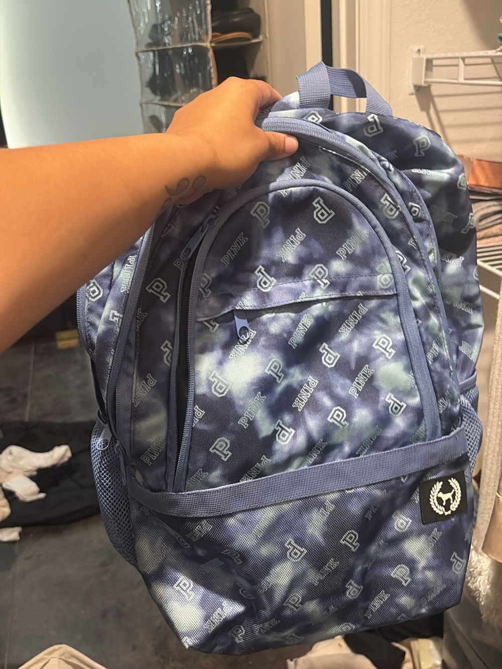 PINK Victoria's Secret Tie-Dye Logo Backpack - Blue